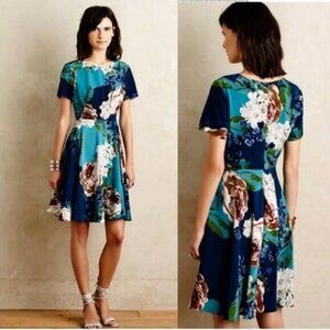 Anthropologie Corey Lynn Calter - Short Sleeve A-Line Blue Floral Dress